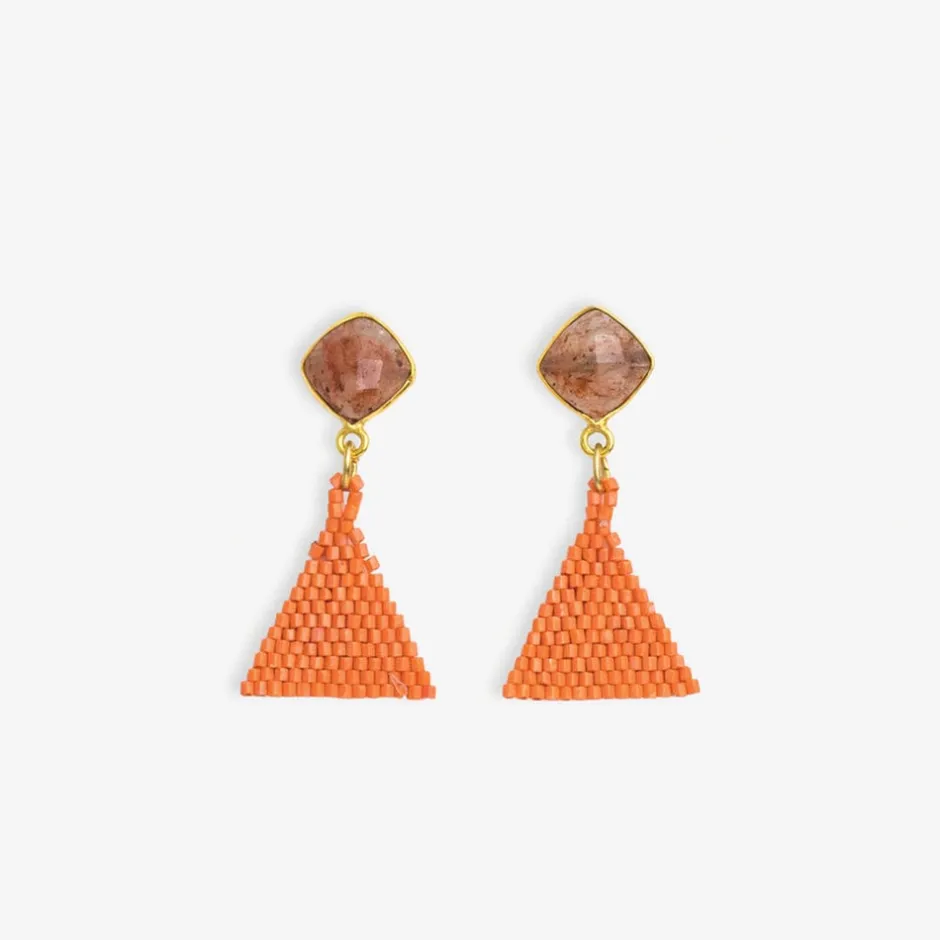 INK + ALLOY Celia Small Triangle Drop With Semi-Precious Stone Post Earrings Coral