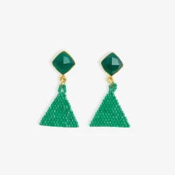 INK + ALLOY Celia Small Triangle Drop With Semi-Precious Stone Post Earrings Kelly Green