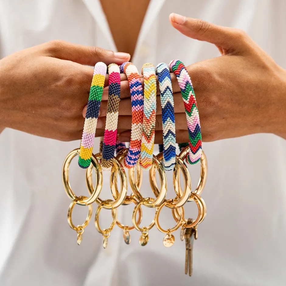 INK + ALLOY Chloe Wide Stripe Key Ring Ivory Green Lemon Lilac