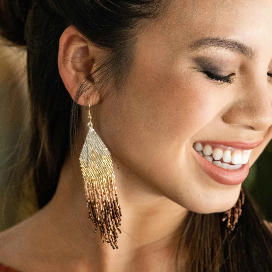 INK + ALLOY Claire Ombre Beaded Fringe Earrings Mixed Metallic