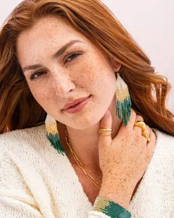 INK + ALLOY Claire Ombre Beaded Fringe Earrings Emerald