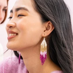 INK + ALLOY Claire Ombre Beaded Fringe Earrings Magenta