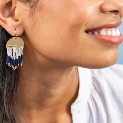 INK + ALLOY Claudia Curved Pattern Short Beaded Fringe Earrings Navy