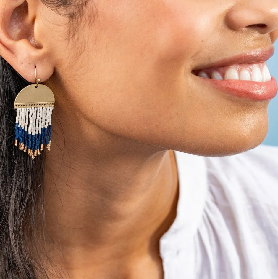 INK + ALLOY Claudia Curved Pattern Short Beaded Fringe Earrings Navy