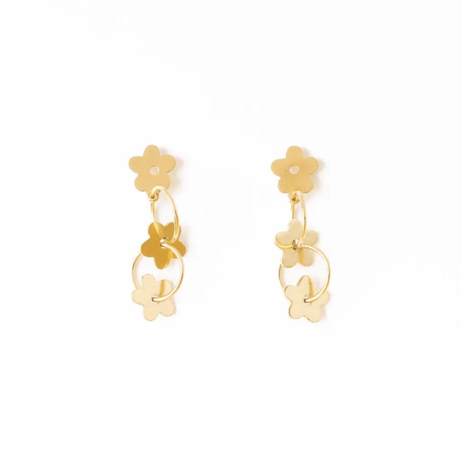 INK + ALLOY Daisy Floral Chain Post Earrings Brass