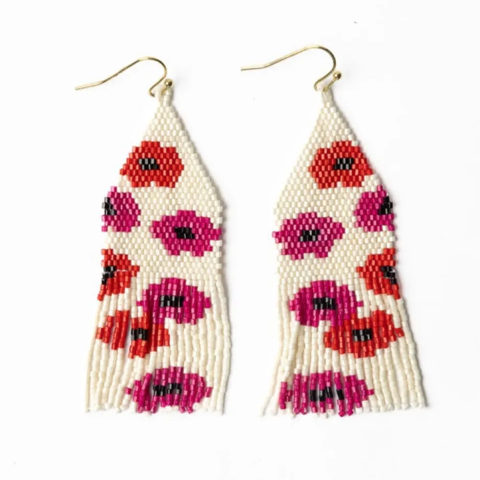 INK + ALLOY Delilah Poppies Beaded Fringe Earrings Hot Pink/Red