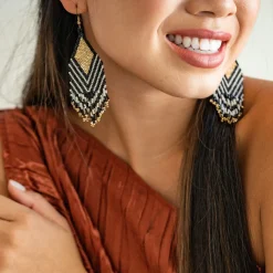 INK + ALLOY Dottie Diamond Angle Beaded Fringe Earrings Black
