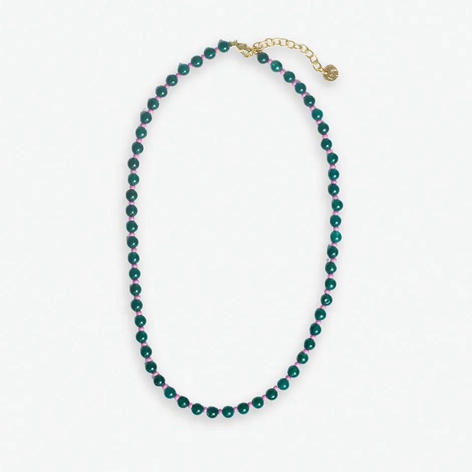 INK + ALLOY Drew Round Stones With Alternating Seed Bead Necklace Emerald