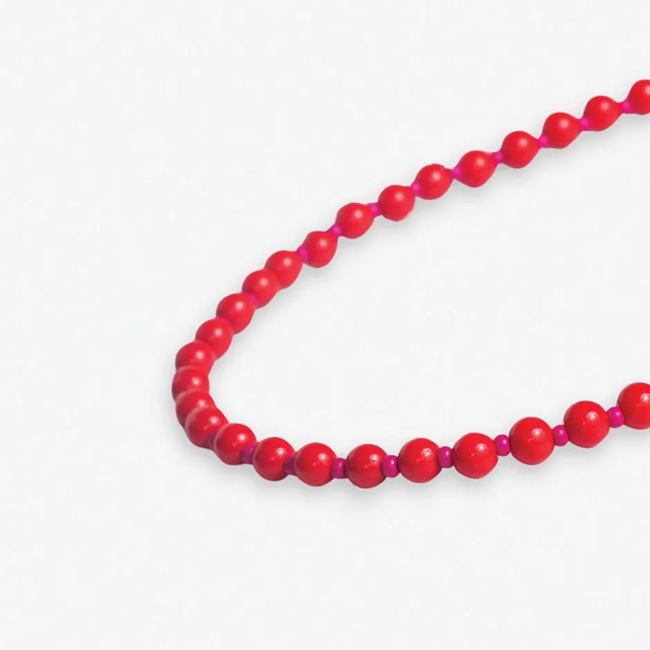 INK + ALLOY Drew Round Stones With Alternating Seed Bead Necklace Red