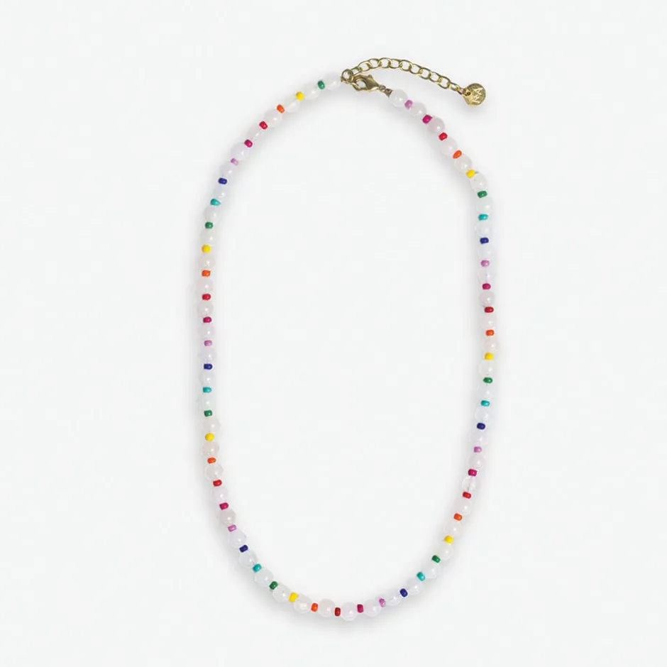 INK + ALLOY Drew Round Stones With Alternating Seed Bead Necklace White