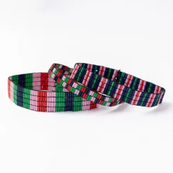 INK + ALLOY Dylan Bracelet Stretch Set Of 3 Navy Green Red Pink