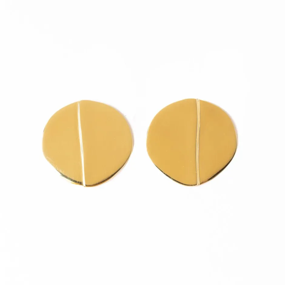 INK + ALLOY Ellie Round with Step Post Earrings Brass