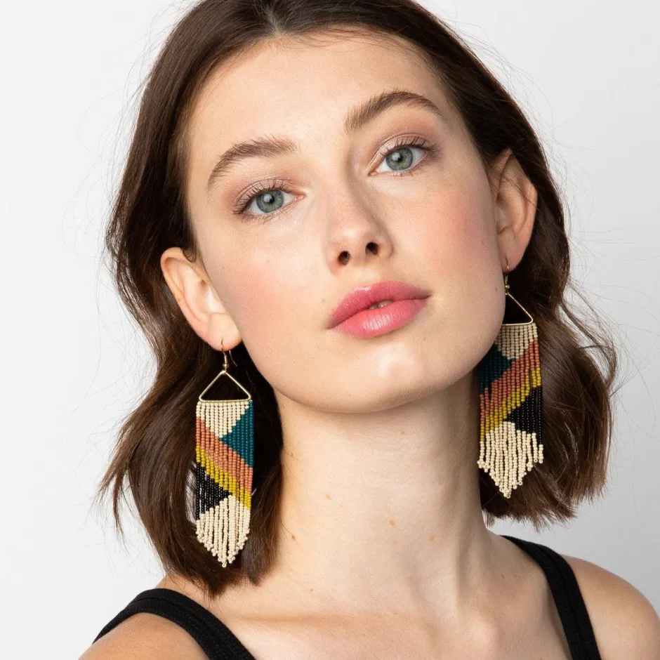 INK + ALLOY Emilie Angles Beaded Fringe Earrings Rust