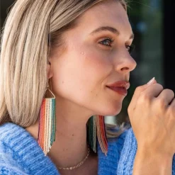 INK + ALLOY Emilie Vertical Stripe Beaded Fringe Earrings Port