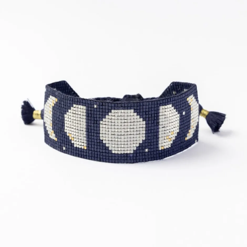 INK + ALLOY Erin Moon Phases Adjustable Beaded Bracelet Navy