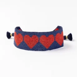 INK + ALLOY Erin Red Hearts Adjustable Beaded Bracelet Navy
