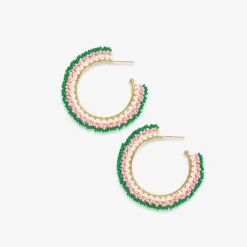 INK + ALLOY Eve Ombre Beaded Hoop Earrings Kelly Green/Pink
