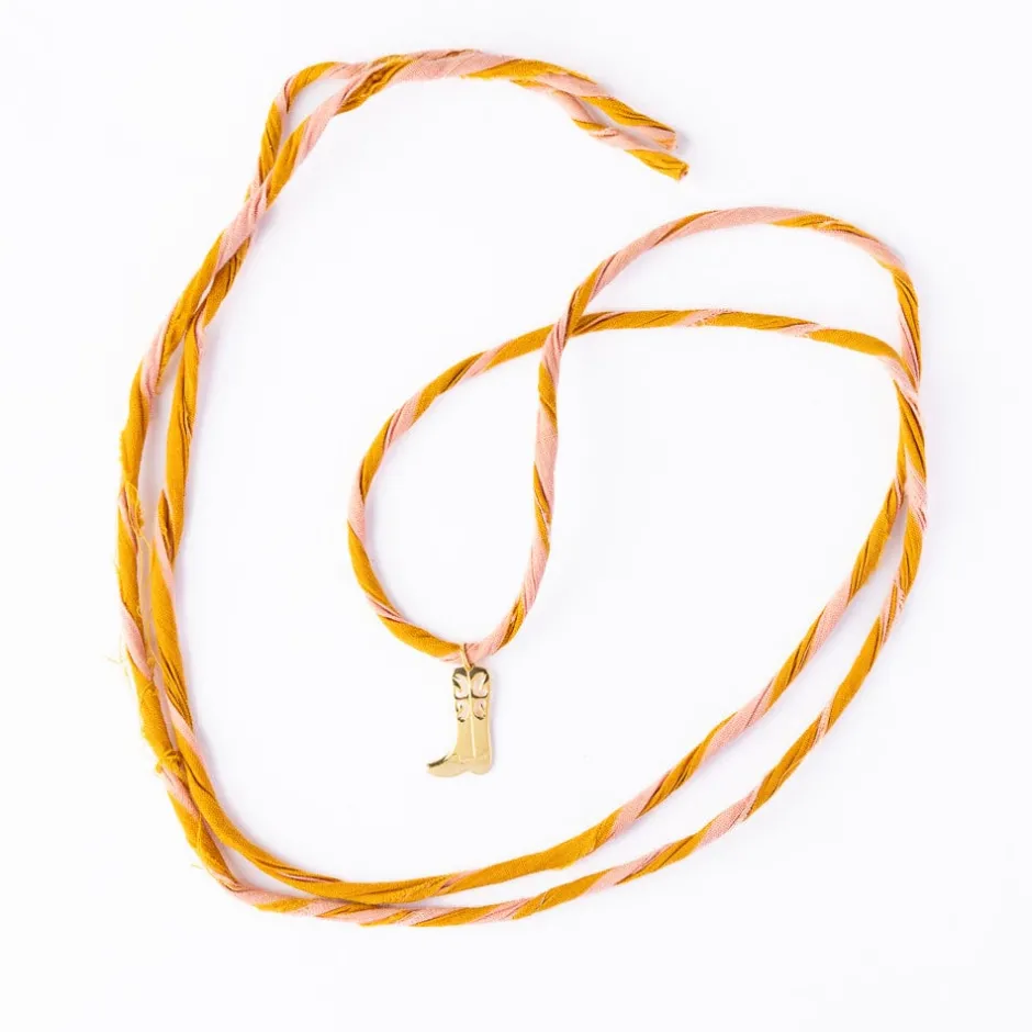INK + ALLOY Fiona Twisted Wrap Bracelet With Boot Charm Blush Mustard