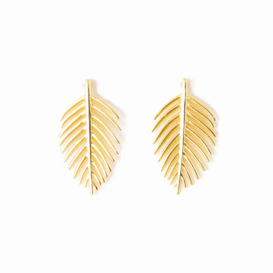 INK + ALLOY Flora Botanical Palm Leaf Large Post Earrings Brass