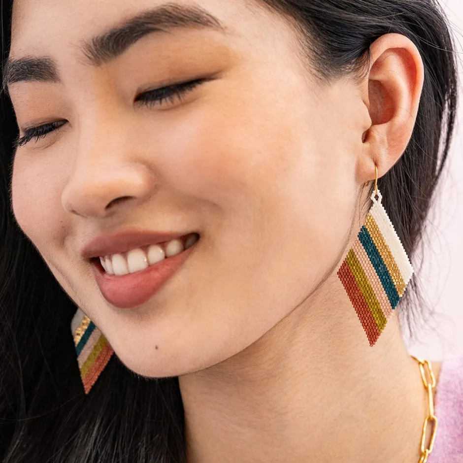 INK + ALLOY Frida Diagonal Stripes Beaded Drop Earrings Desert