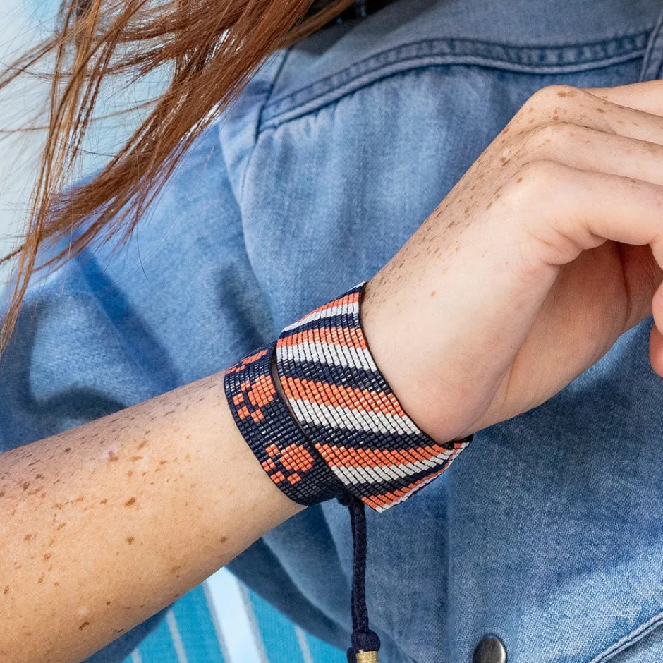 INK + ALLOY Gabby Game Day "Paw Prints" Adjustable Beaded Bracelets Navy and Orange