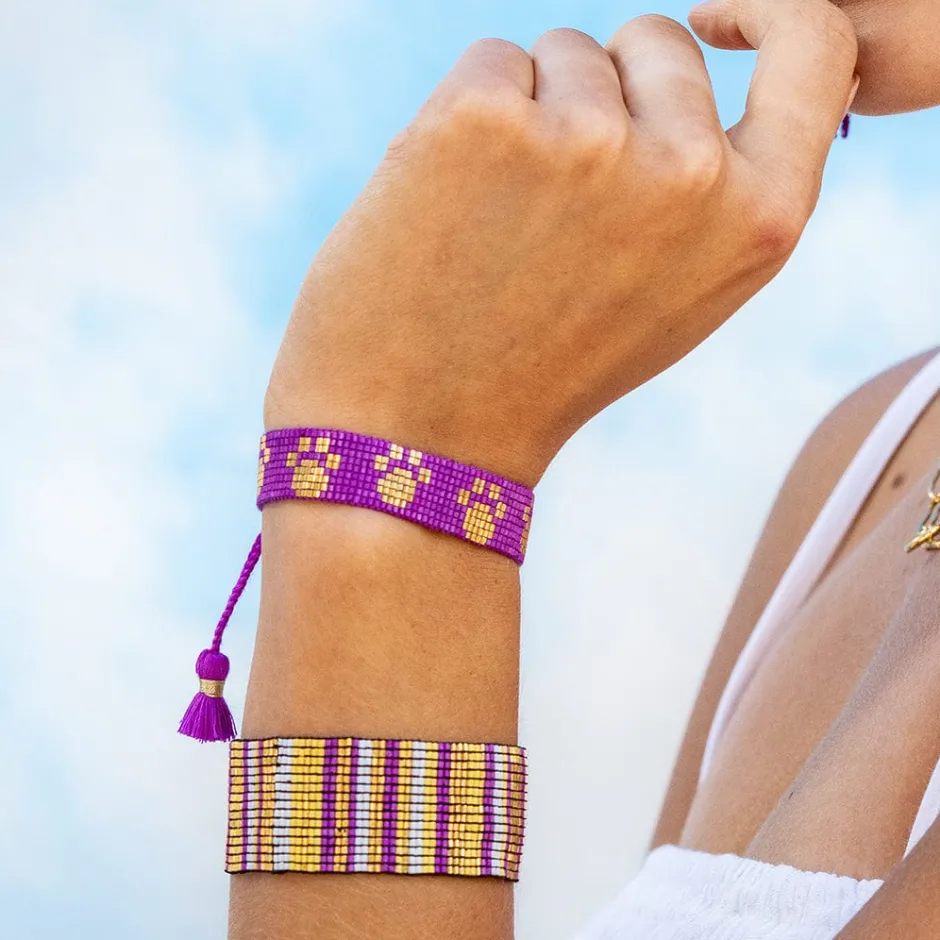 INK + ALLOY Gabby Game Day "Paw Prints" Adjustable Beaded Bracelets Purple and Yellow