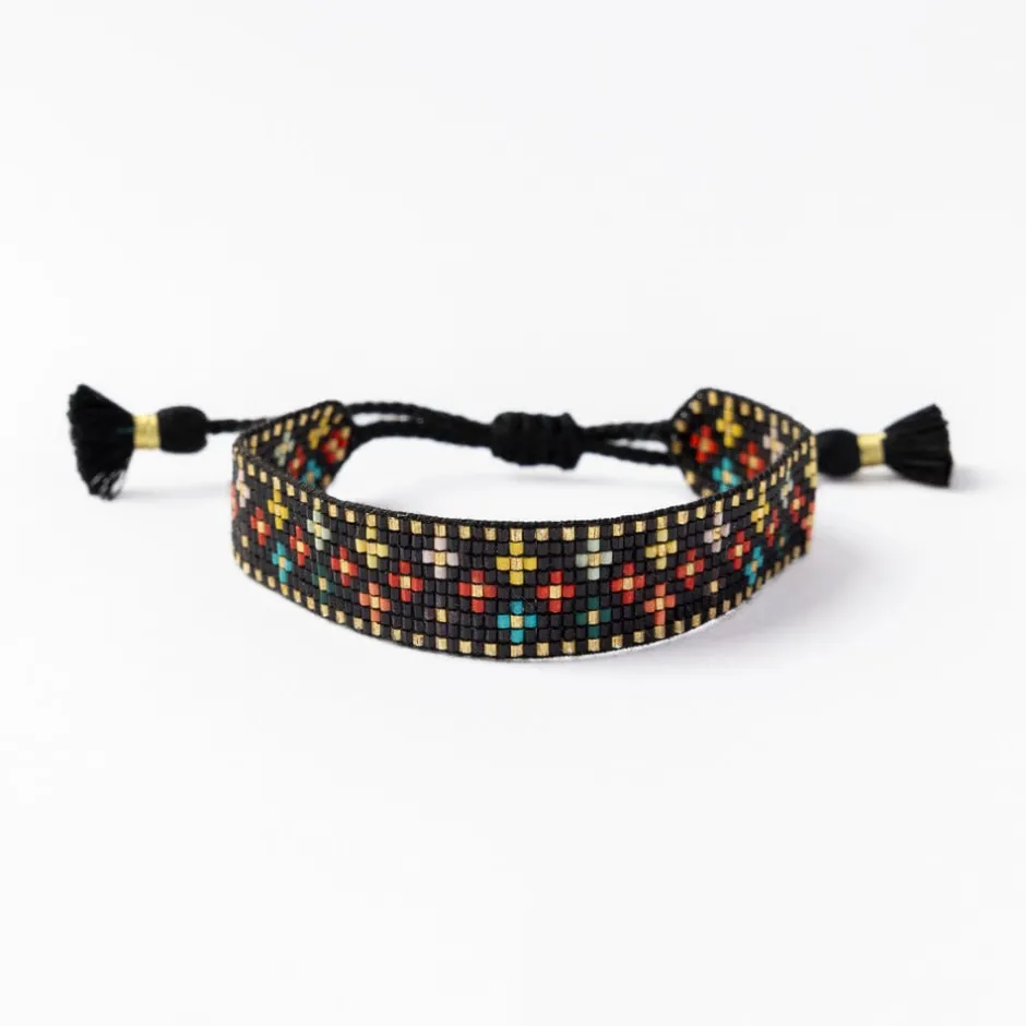 INK + ALLOY Gabby Mini Floral Adjustable Beaded Bracelet Black