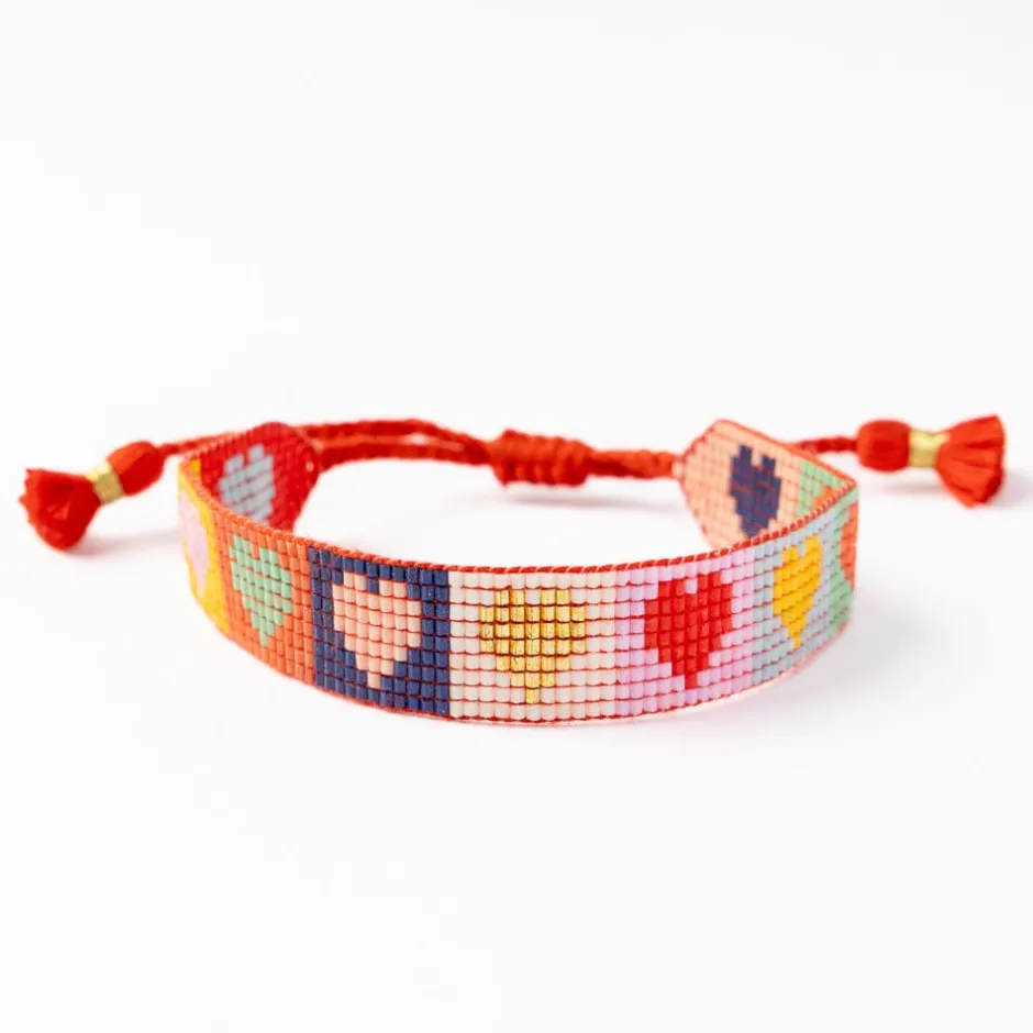 INK + ALLOY Gabby Multi Color Heart Adjustable Beaded Bracelet Red
