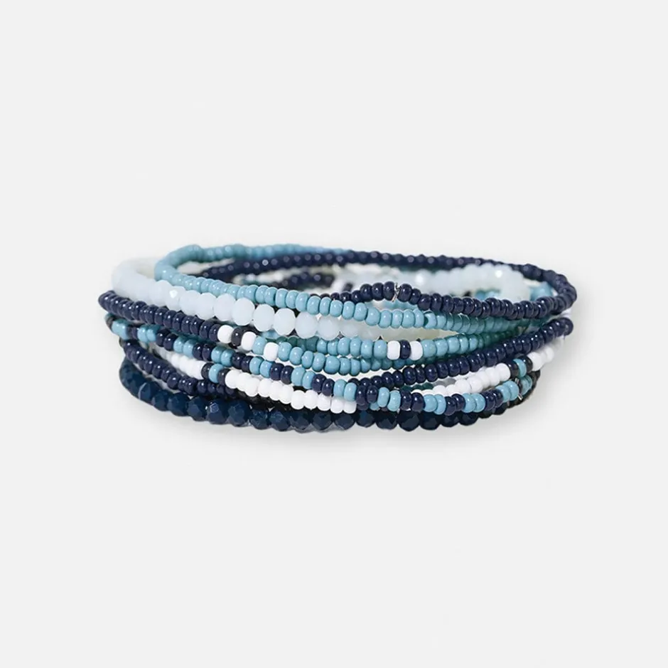 INK + ALLOY Game Day Color Block Beaded 10 Strand Stretch Bracelets Navy + Light Blue