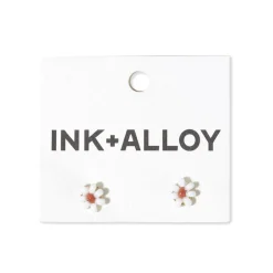 INK + ALLOY Game Day Flower Two Color Beaded Post Earrings Burnt Orange + White