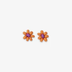 INK + ALLOY Game Day Flower Two Color Beaded Post Earrings Orange + Purple