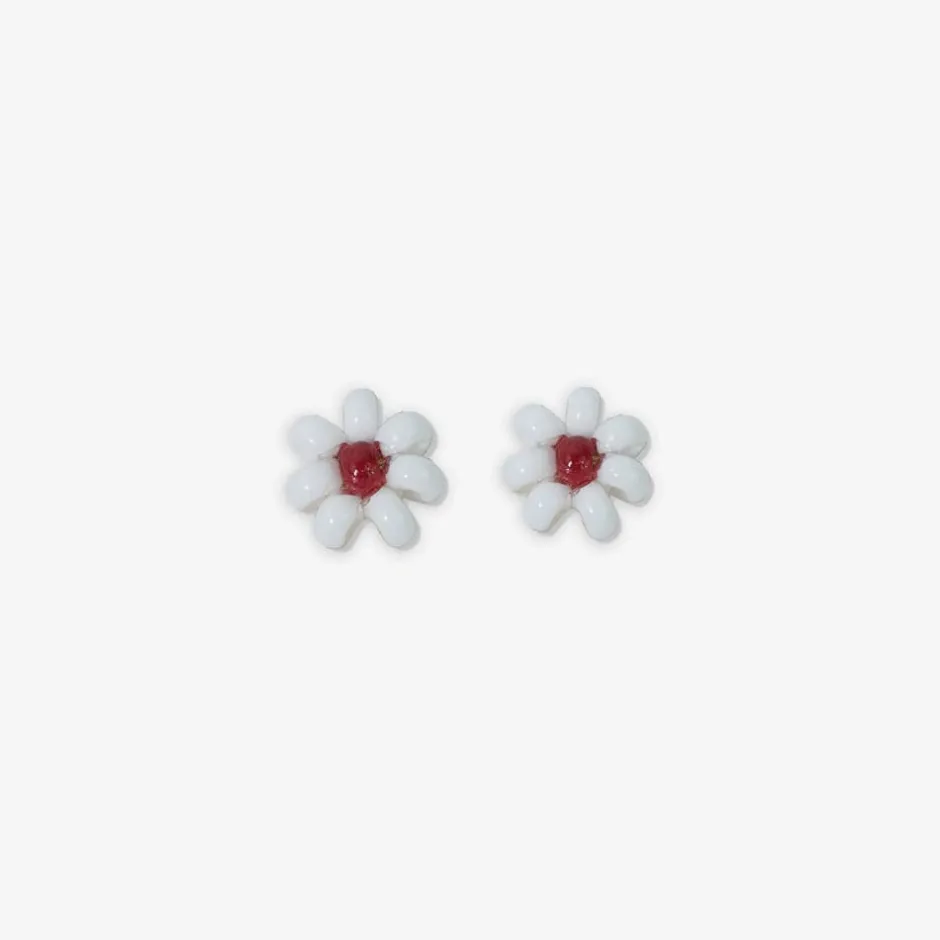 INK + ALLOY Game Day Flower Two Color Beaded Post Earrings White + Dark Red