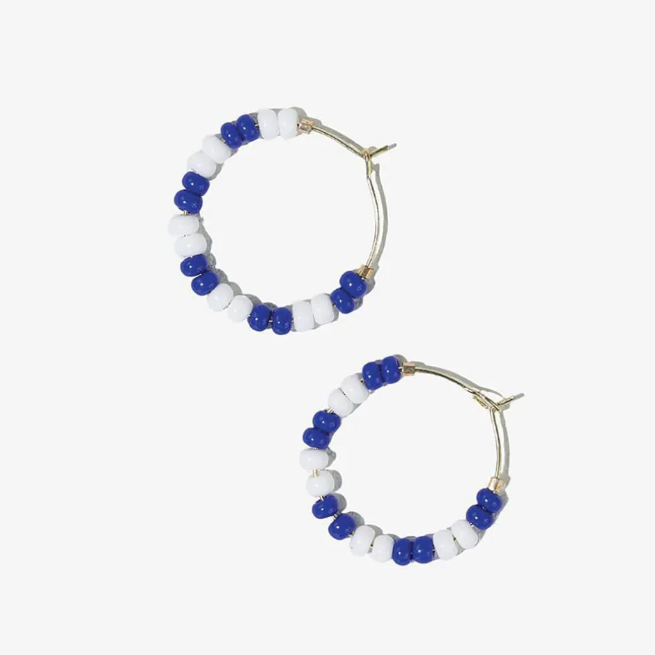 INK + ALLOY Game Day Mixed Seed Bead Hoop Earrings Blue + White