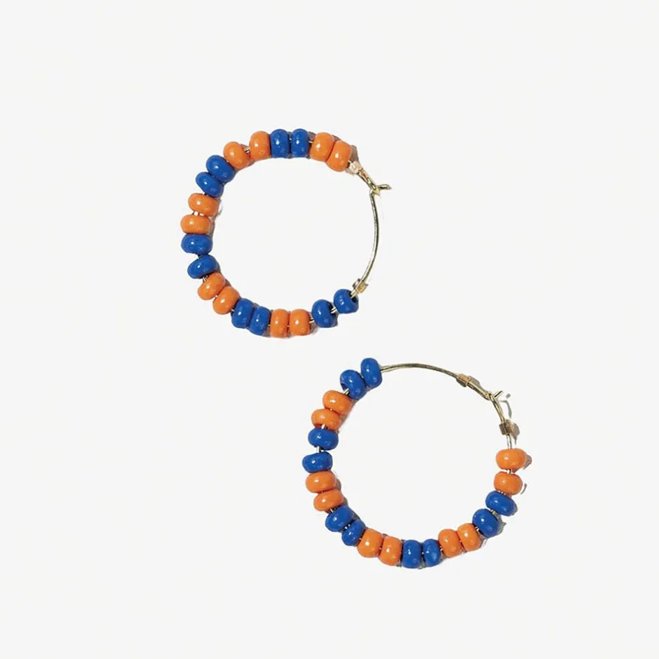 INK + ALLOY Game Day Mixed Seed Bead Hoop Earrings Blue + Orange