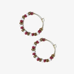 INK + ALLOY Game Day Mixed Seed Bead Hoop Earrings Gold + Dark Red