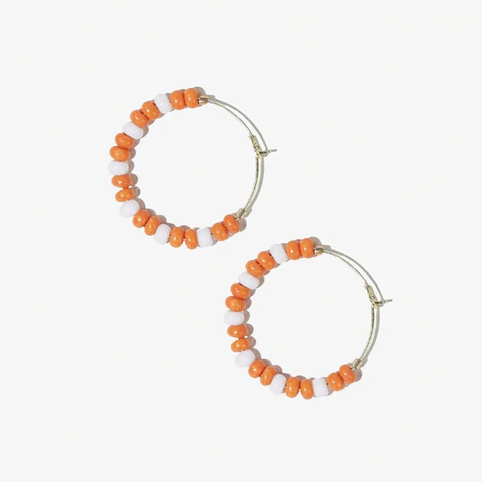 INK + ALLOY Game Day Mixed Seed Bead Hoop Earrings Orange + White