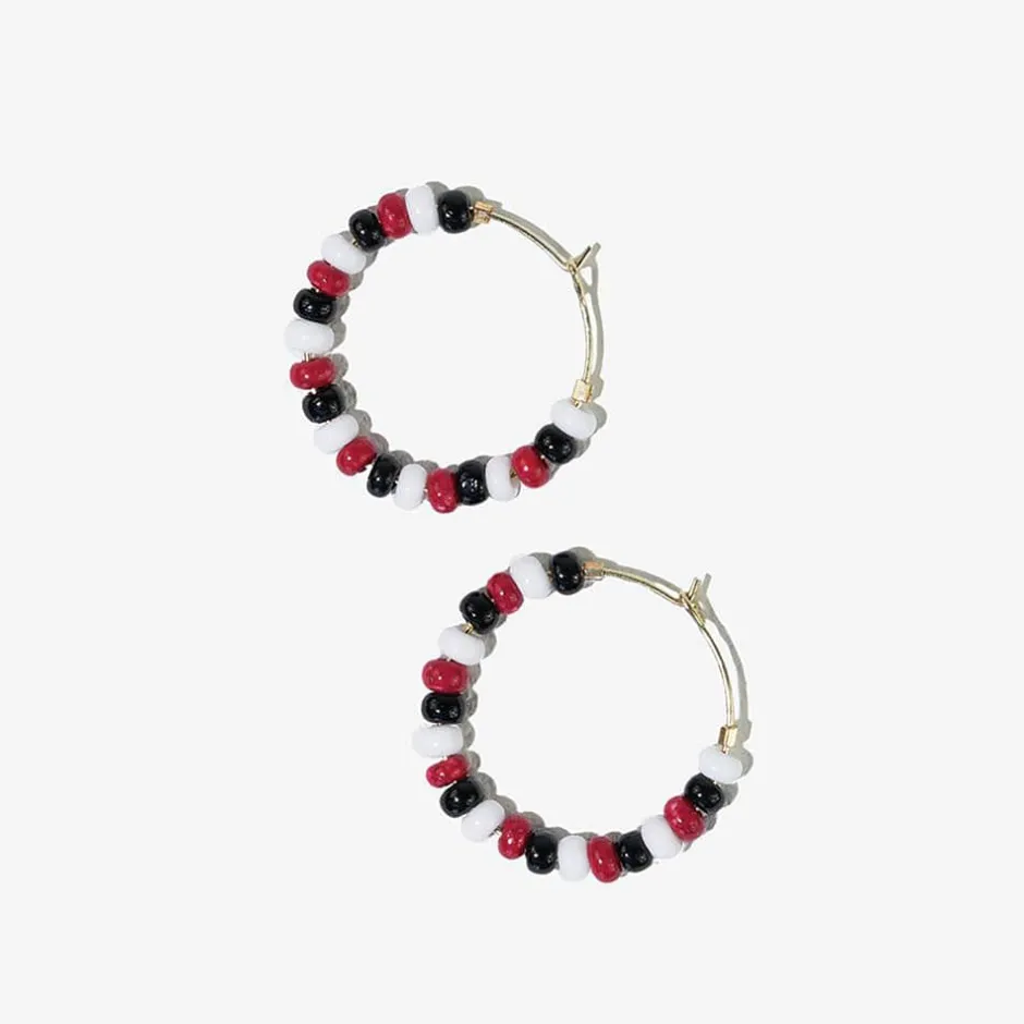 INK + ALLOY Game Day Mixed Seed Bead Hoop Earrings Red + Black