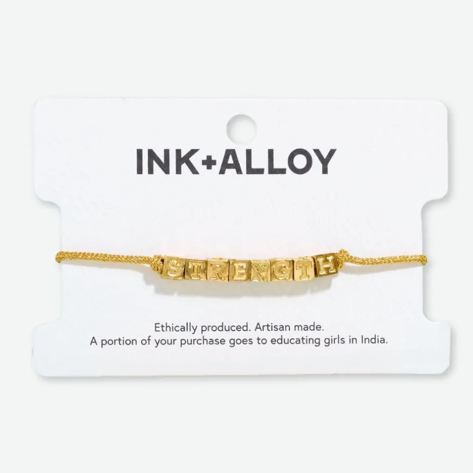 INK + ALLOY Goldie Gold Lurex Cord With Brass Letters Adjustable Strength