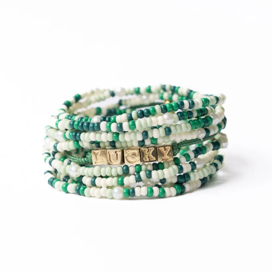INK + ALLOY Goldie Green Lurex Cord With Brass Letters Adjustable Lucky