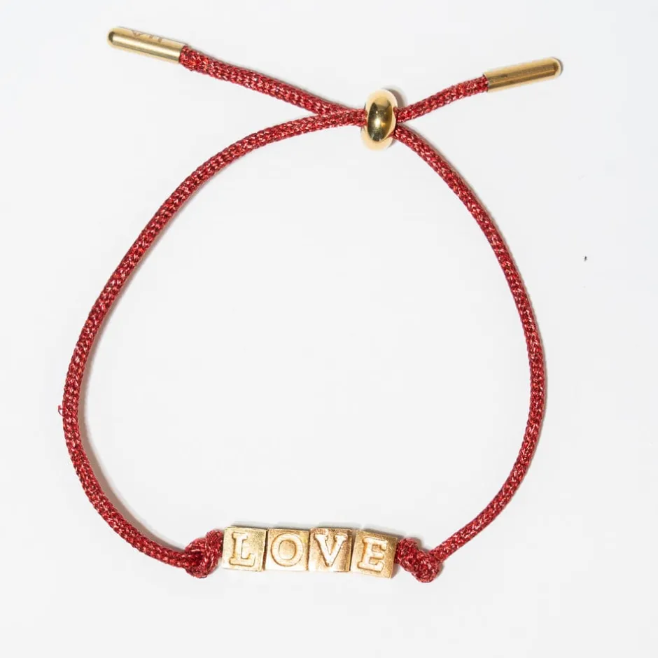 INK + ALLOY Goldie Red Lurex Cord With Brass Letters Adjustable Love