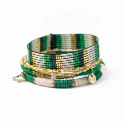 INK + ALLOY Grace & Alex Bracelet Stack Green And Ivory
