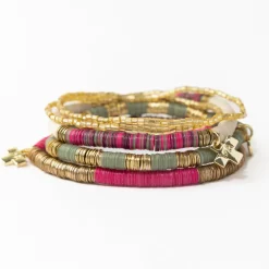 INK + ALLOY Grace Bracelet Stack of 5- Mint & Hot Pink