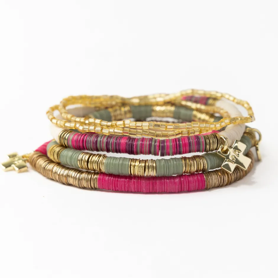 INK + ALLOY Grace Bracelet Stack of 5- Mint & Hot Pink