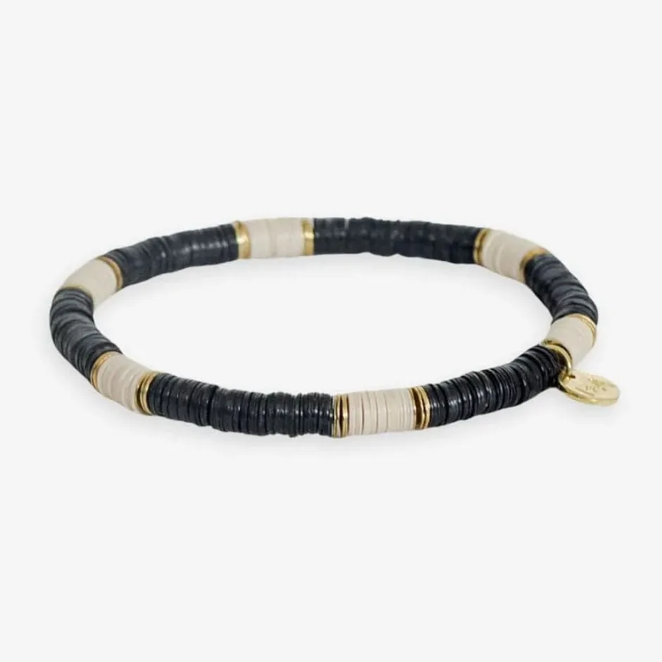 INK + ALLOY Grace Cream Stripes On Black Sequin Stretch Bracelet Cream