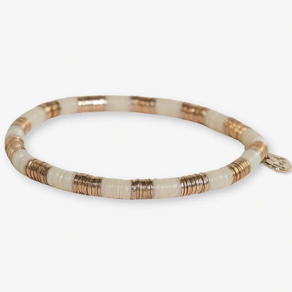 INK + ALLOY Grace Small Uniform Colorblocks With Gold Sequin Stretch Bracelet Ivory