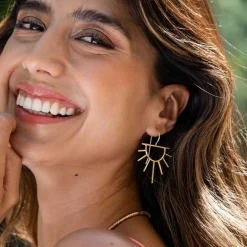 INK + ALLOY Gretchen Half Sun Threader Earrings Brass