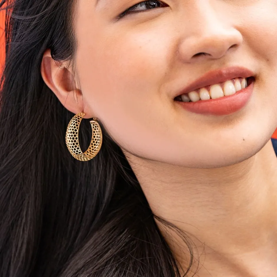 INK + ALLOY Gretchen Honeycomb Hoop Earrings Brass