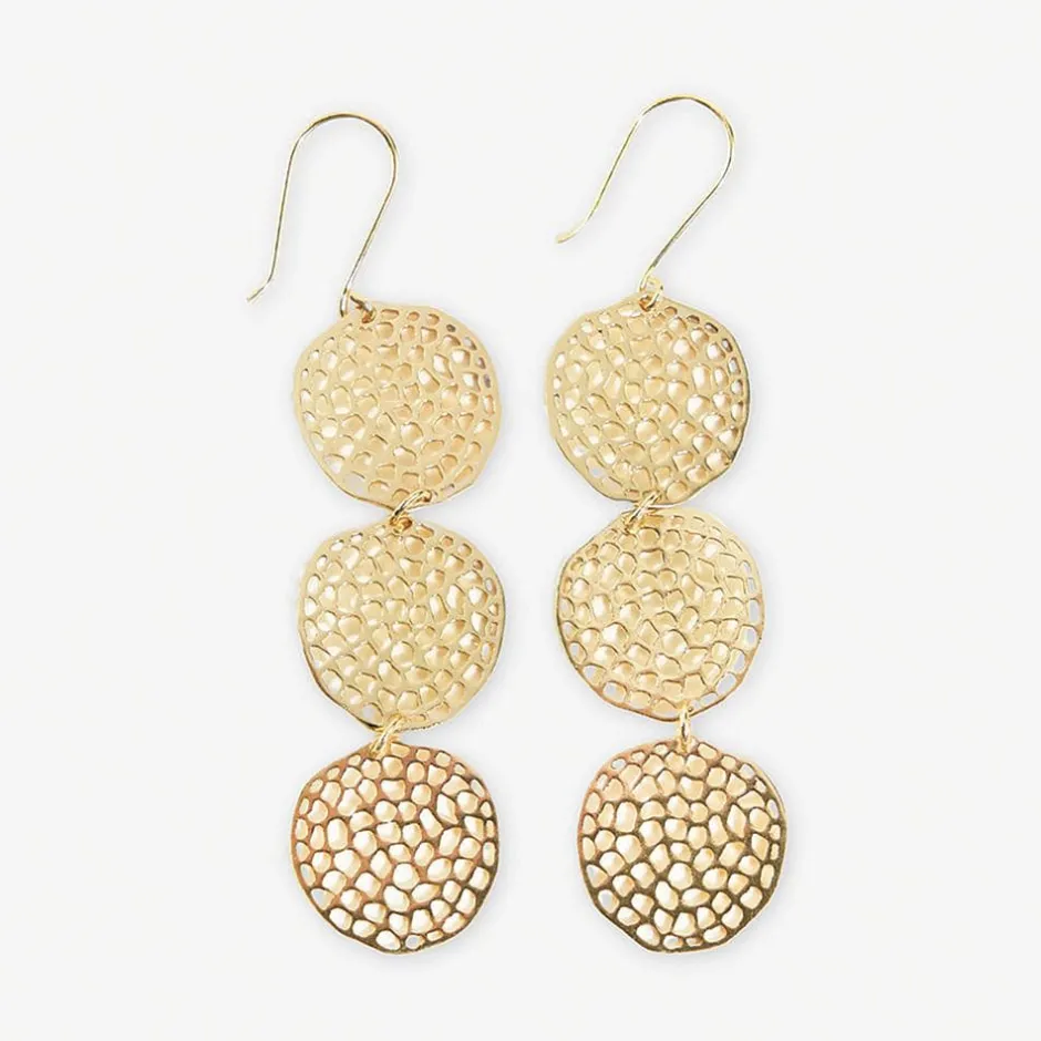 INK + ALLOY Gretchen Triple Disc Textured Drop Earrings Brass