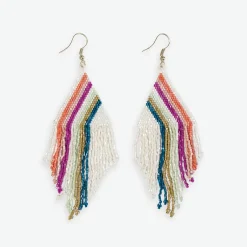 INK + ALLOY Haley Falling Lines Beaded Fringe Earrings Rainbow