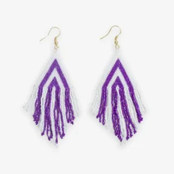 INK + ALLOY Haley Game Day Stacked Triangle Beaded Fringe Earrings Purple and White